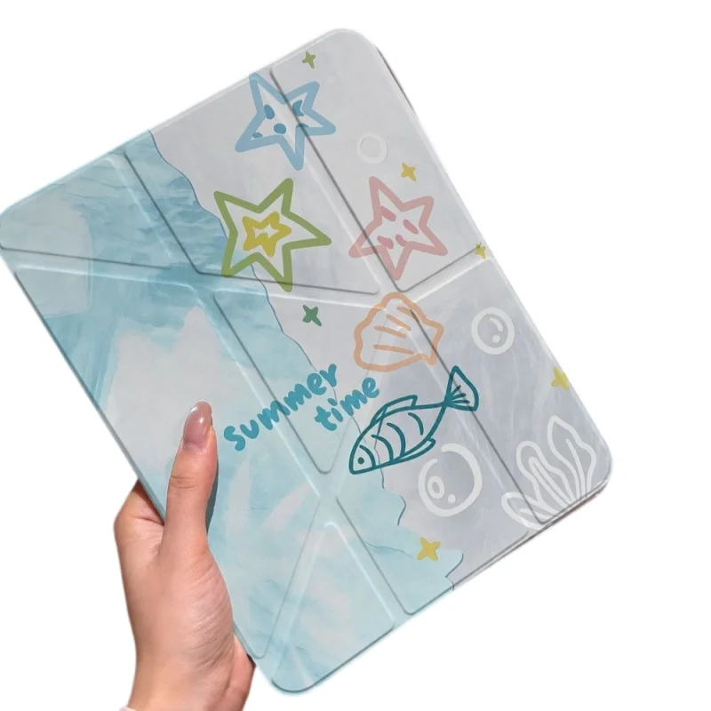 Sea Starfish Fish Summer Time Pen Slot Tablet Case For iPad 2026 Air 8 7 6 4 3 2 1 Pro 2024 11in 12th 11 10 9 8 7 6 5th Cover