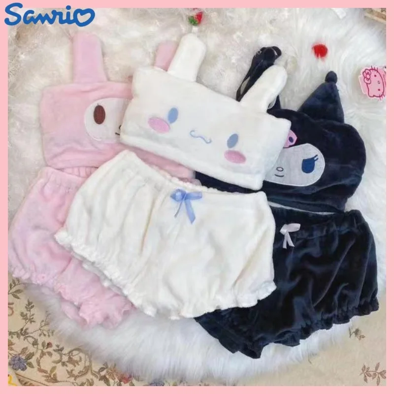 Hot Sanrio Plush Kawaii Cartoon Autumn Winter Mymelody Kuromi Cinnamon Pajamas Underwear Bra Little Devil Sexy Cute Home Clothes