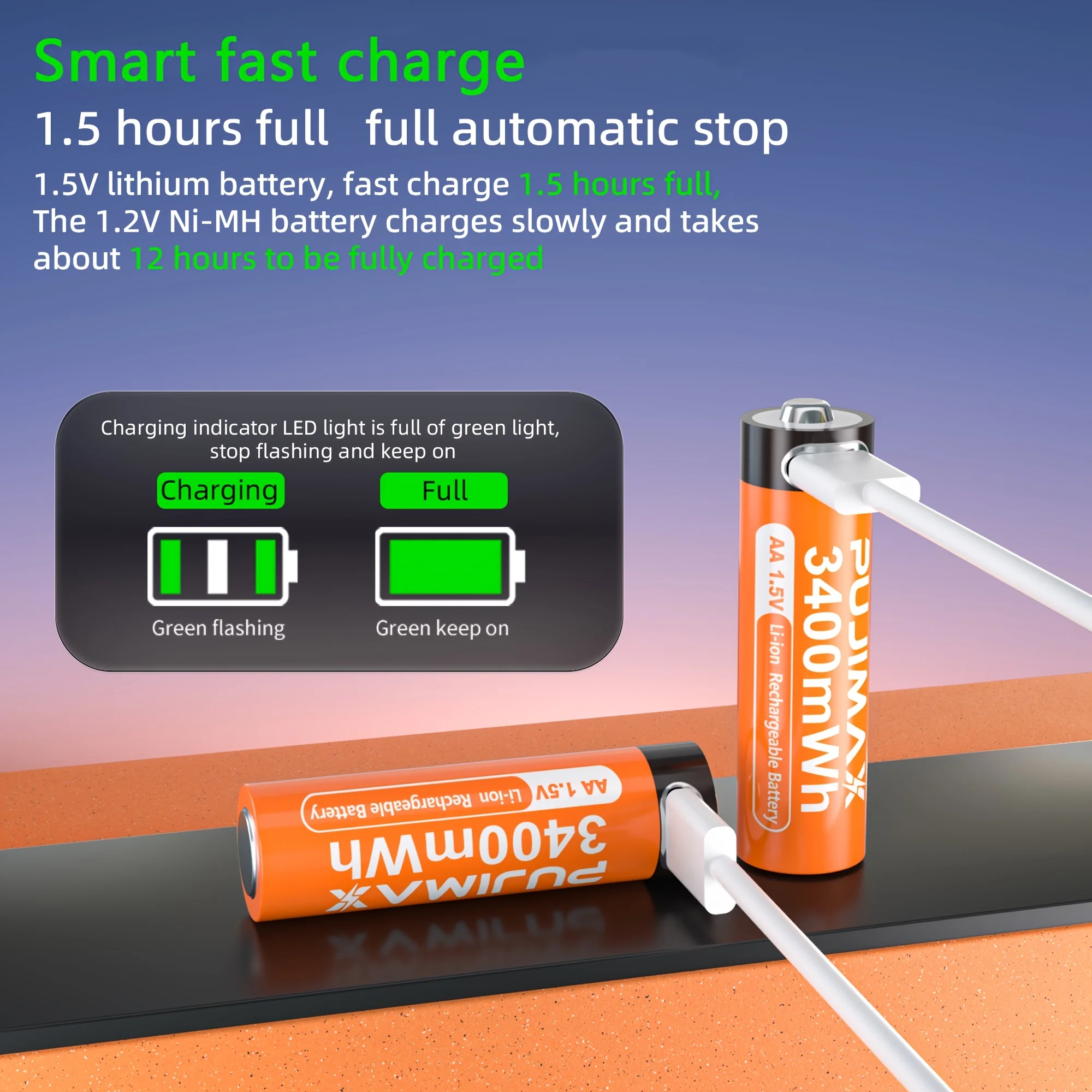 PUJIMAX AA 1.5 فولت 3400mWh أعلى قدرة بطارية قابلة للشحن USB نوع-C بطارية ليثيوم أيون للتحكم عن بعد قفل الباب الذكي اللعب #3