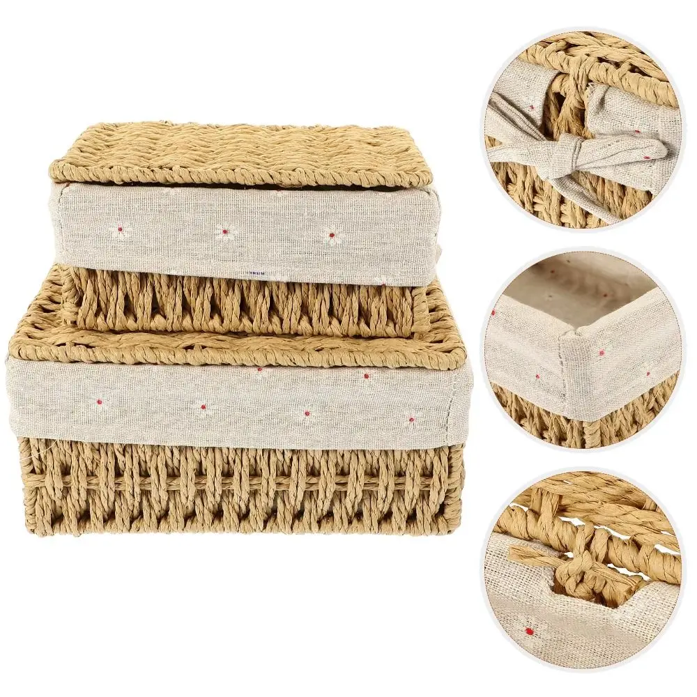 

Universal Hand Woven Wicker Storage Baskets Household Bohemia Decorative Bins Rectangular Hollow Out Woven Basket Home Decor