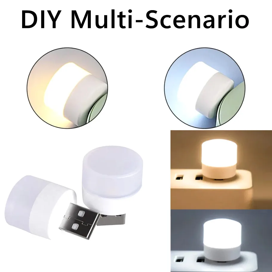 1/10Pcs Mini USB Night Light Eye Protection Book Reading Light USB Plug Computer Mobile Power Charging LED Night Lamp Warm White