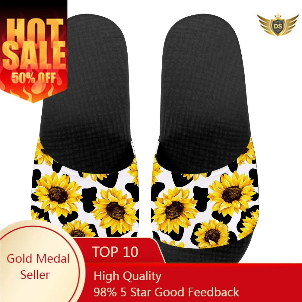 

Women Beach Slippers Unisex Summer Speckle Sunflowers Bathroom Flat Sandals Indoor Female Casual Shoes zapatos mujer Size 36-46