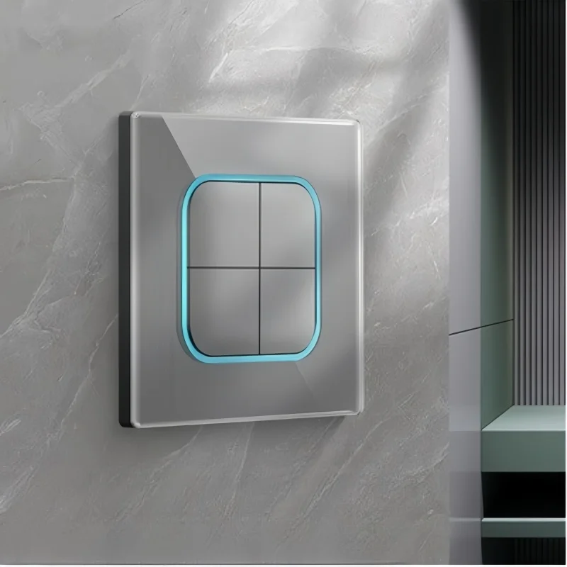 

Button Switch Tempered Glass Panel Wall Light Switch International General Blue Led Indicator Reset Point Power Switch 86 Type