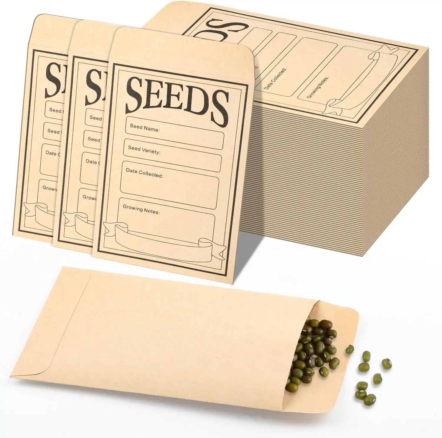 

150Pcs Kraft Paper Seed Envelopes Self-Adhesive Storage Bags Mini Seed Envelopes for Flower Vegetable Seeds