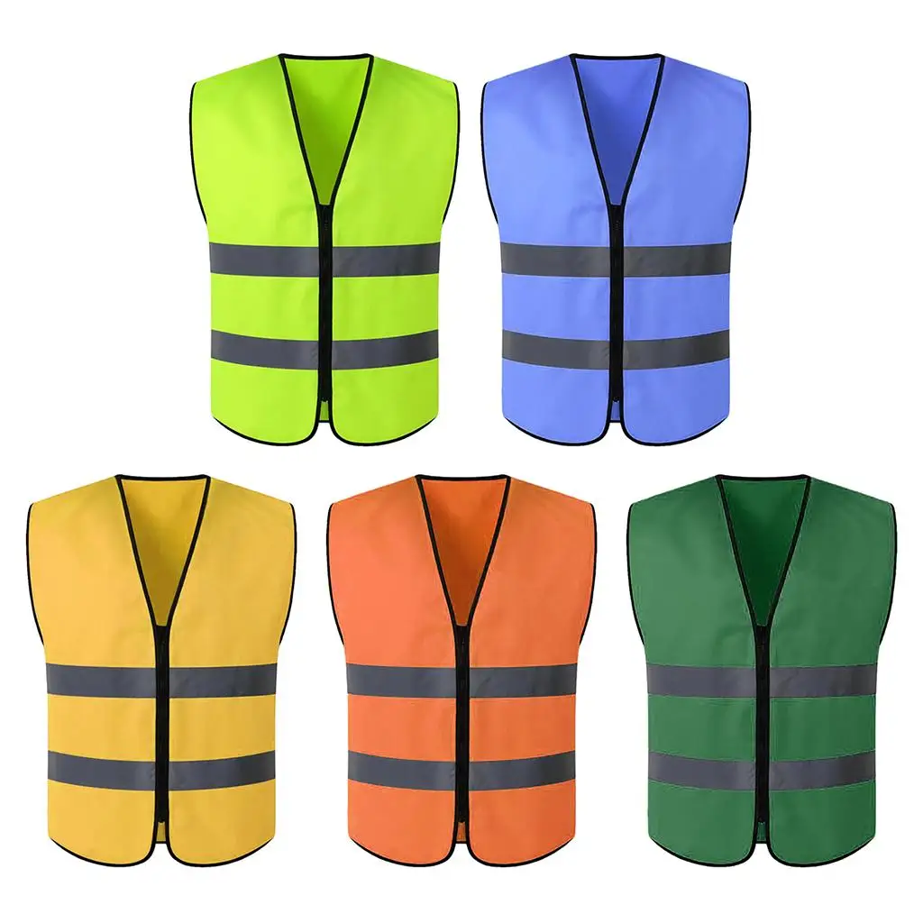 High Visibility Zipper Front Vest With Reflective Strips, Premium, 5 Colors Optional