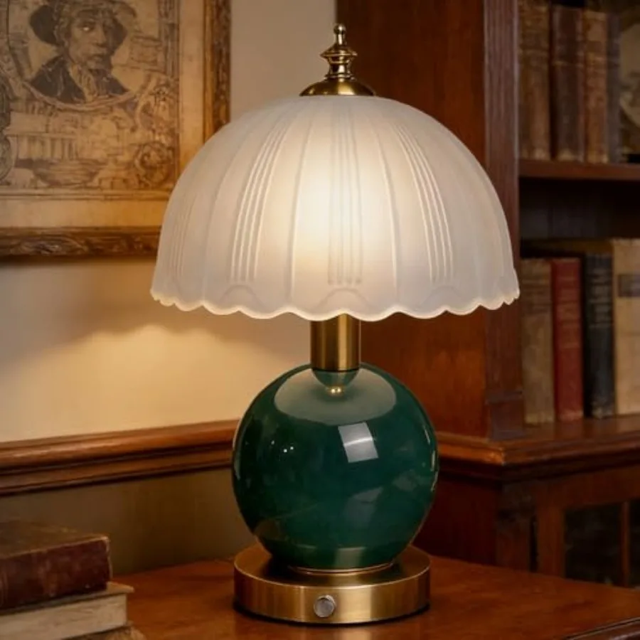 

Living Room Vintage Ceramic lamp12 inch Modern Rechargeable Touch Light Stepless Light Adjustment Desk Lamp Classic Chinese Sty