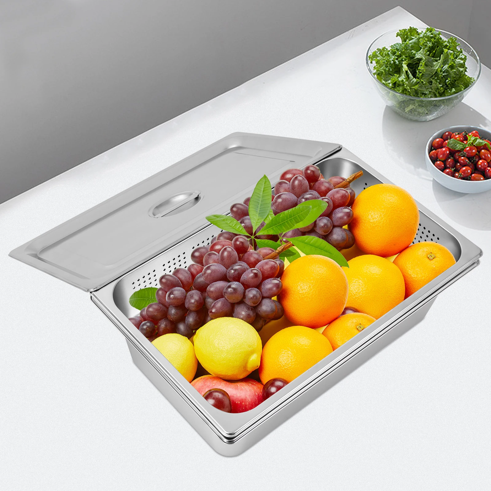 

Серебряная полноразмерная сковорода для отеля с полноразмерной сковородой Перфорированная паровая сковорода Паровой стол Крышка сковороды из нержавеющей стали Прямоугольная