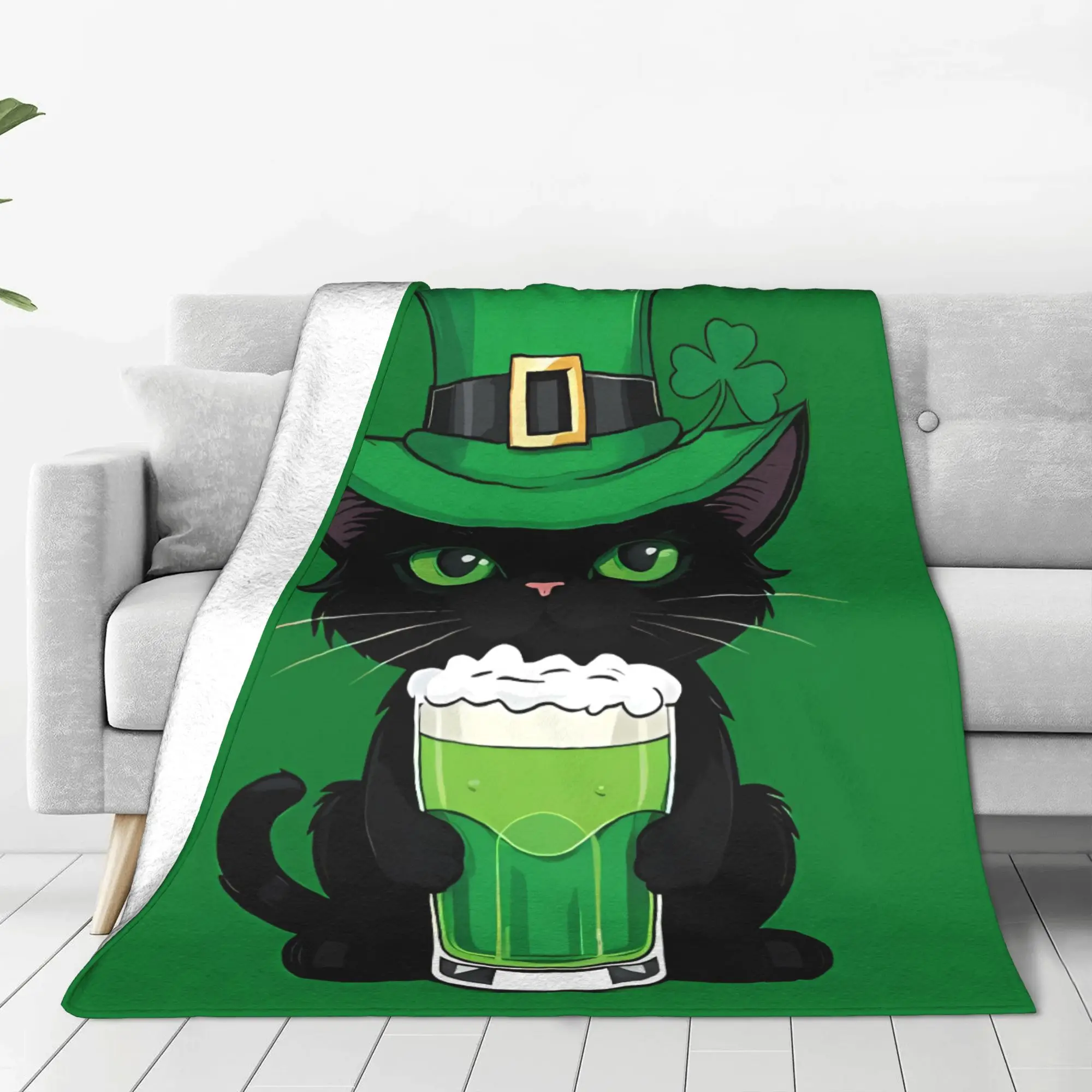 1PC Paws And Cat Hat And Beer St Patricks Day Home Room Decorations Winter Blankets For Adults Bedding Home Interior Sofa Knee