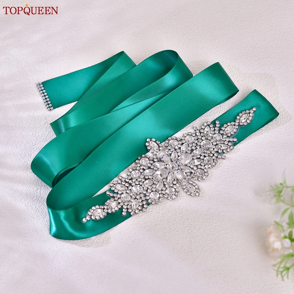 TOPQUEEN S01 Bridal Wedding Belts Luxury Silver Rhinestone Girdles for Women Dress Female Accessories Bridesmaid Sequin Belt