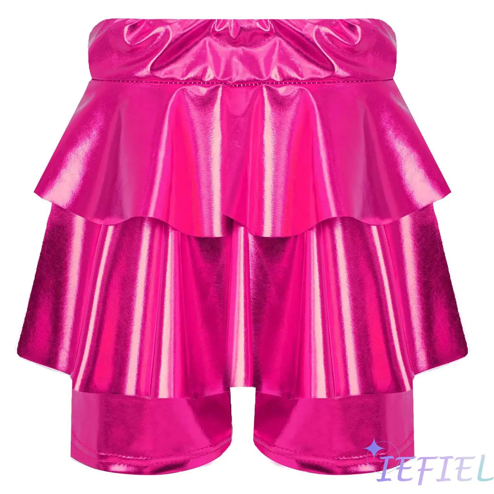 

Girls Jazz Dance Skirted Shorts Metallic High Waist Layered Elastic Waistband Culotte for Jazz Dance Cheerleading Performance