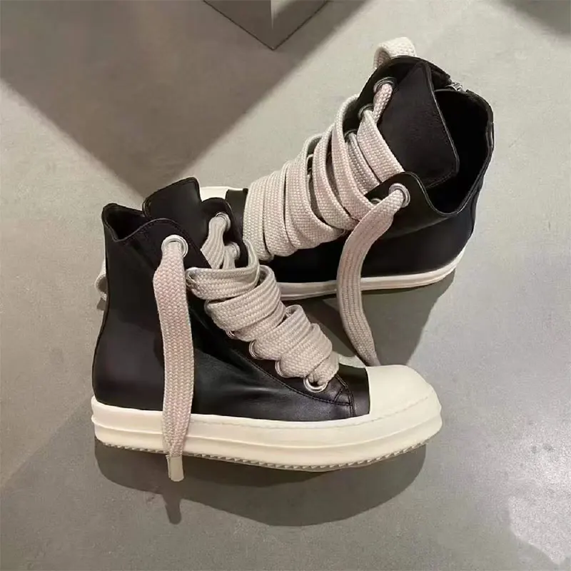 Dark Style High-top Sneakers Shoes Women's 2026 Youth Trend Couple Boots Ultra-Weave Leather Large Sneakers Men's Shoes