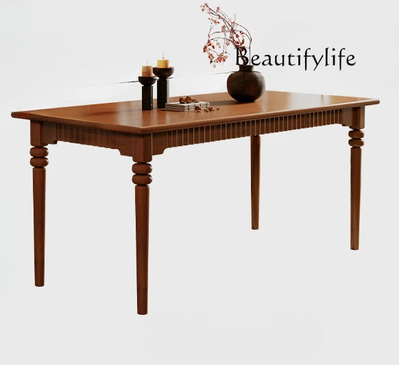 

French Retro Solid Wood Dining Tables and Chairs Set Household Small Apartment Rectangular Antique Style Dining Table