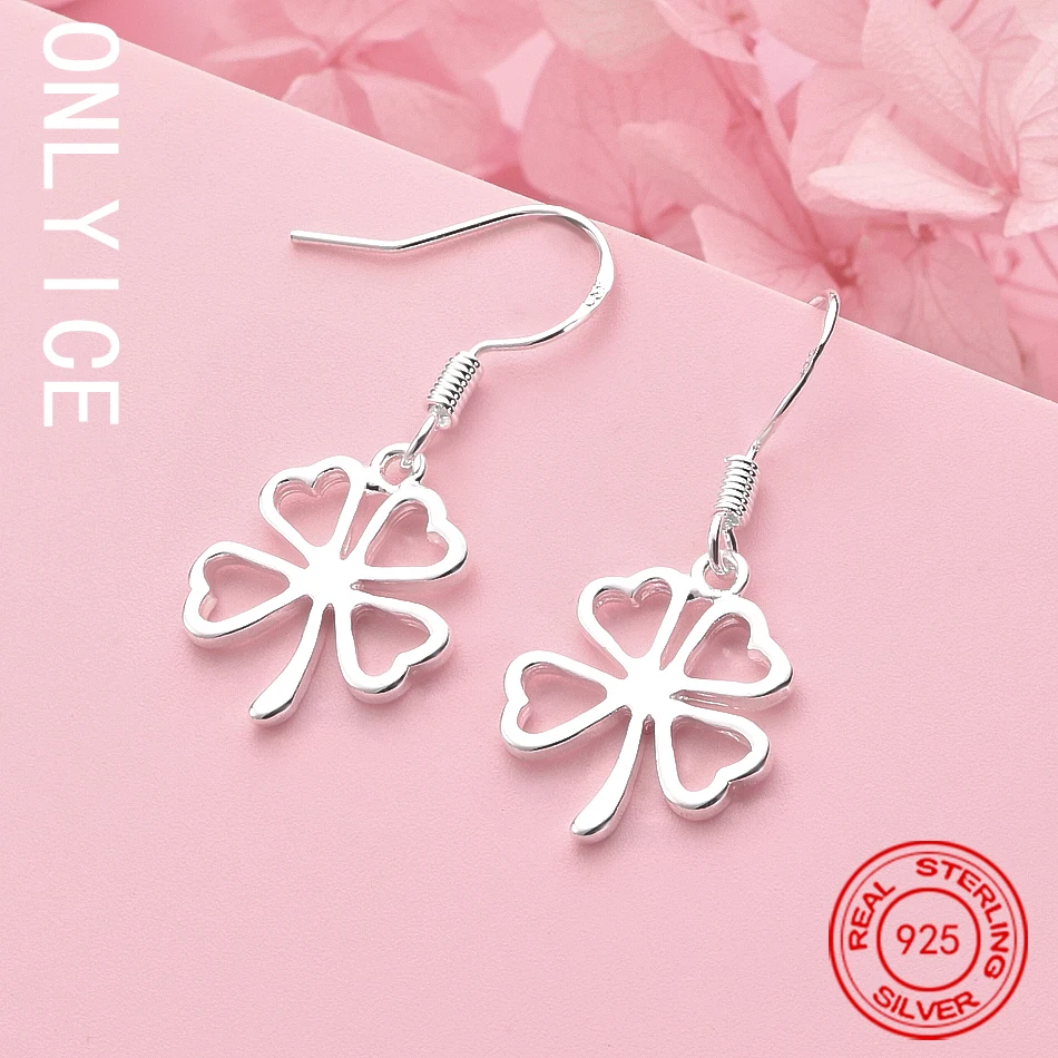 

925 Sterling Silver Four-leaf Clover Earrings Drop Earrings For Women Anniversary Popular Wild Fashion Romantic Jewelry