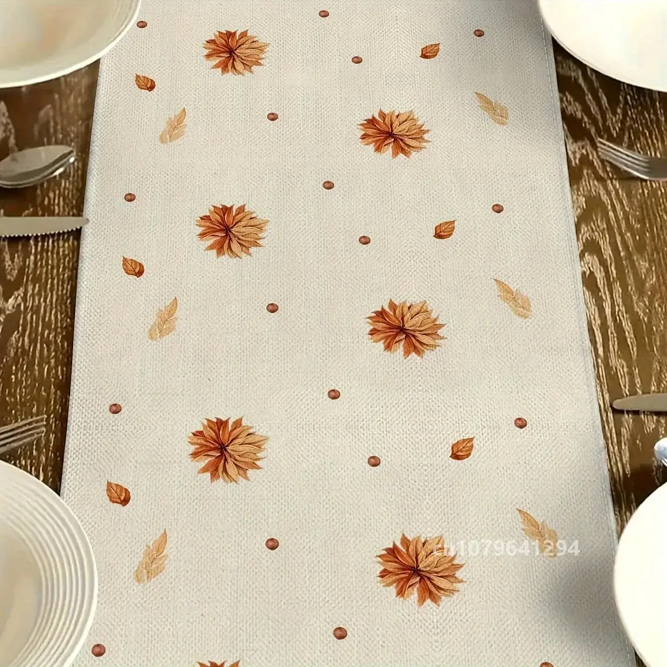 Autumn Thanksgiving Pumpkin and Fall Leaves Design Table Runner Home Decoration for Indoor & Outdoor Festivities Table Flag