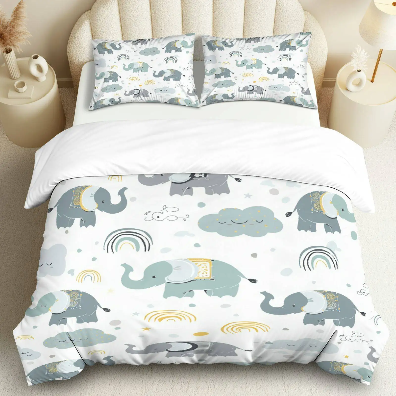 

3PCS Duvet Cover, 1 Duvet+2 Pillowcases(Without filler), Elephant Pattern Suitable for decoration Bedroom, Guest Room.