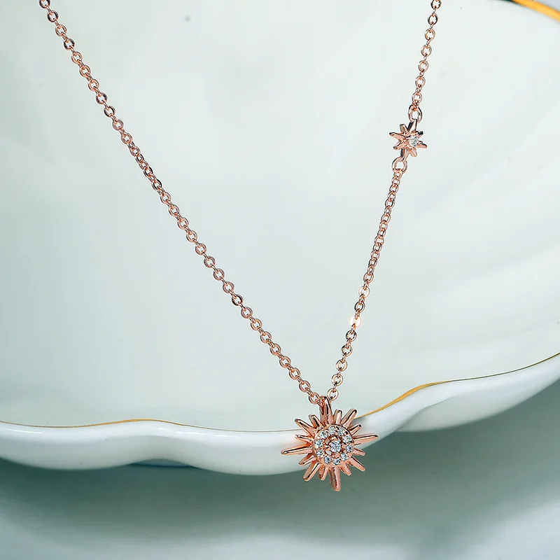 925 Silver Best selling sun flower necklace light luxury simple sunflower flower collarbone chain girl birthday party gift