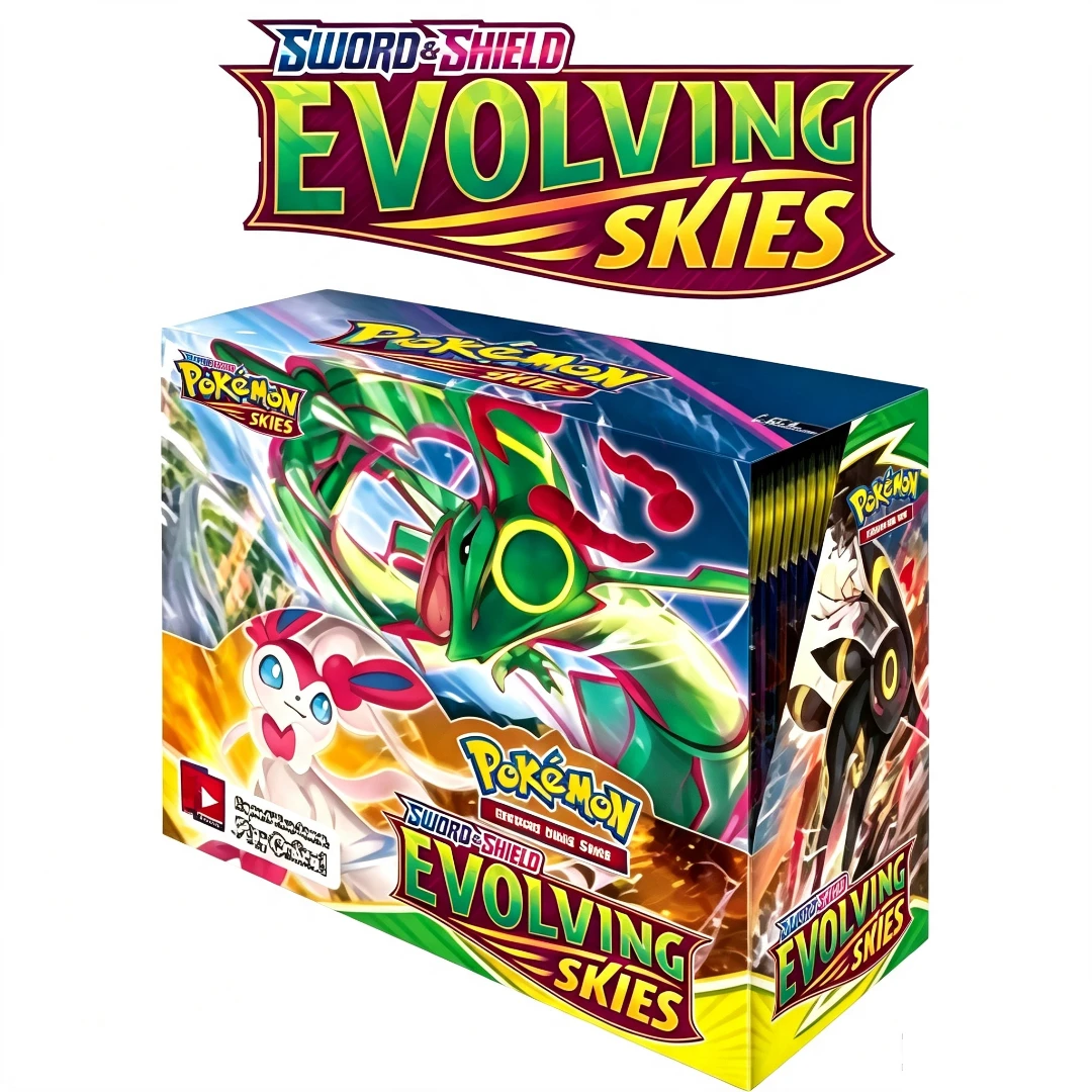 Boîte de boosters Pokémon TCG Sword & Shield Evolving Skies, 36 paquets, jeu de cartes à collectionner, cartes de collection, jouet pour enfants, cadeau