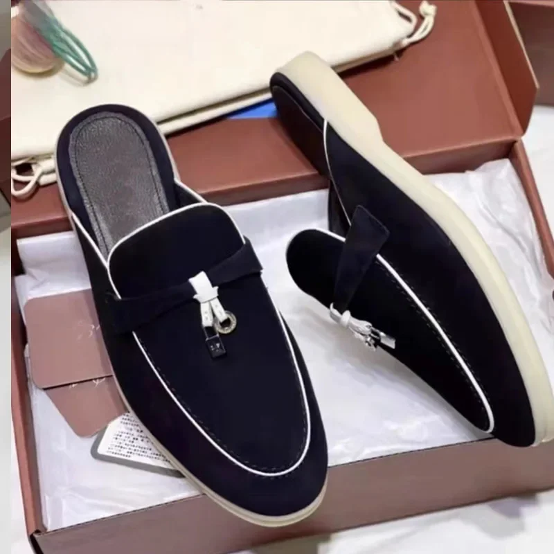 2023 Summer New Women's Genuine Leather Bagged Slippers Outer Wear Slip-on Lazy Shoes Fashionable Foreign Trade Slippers