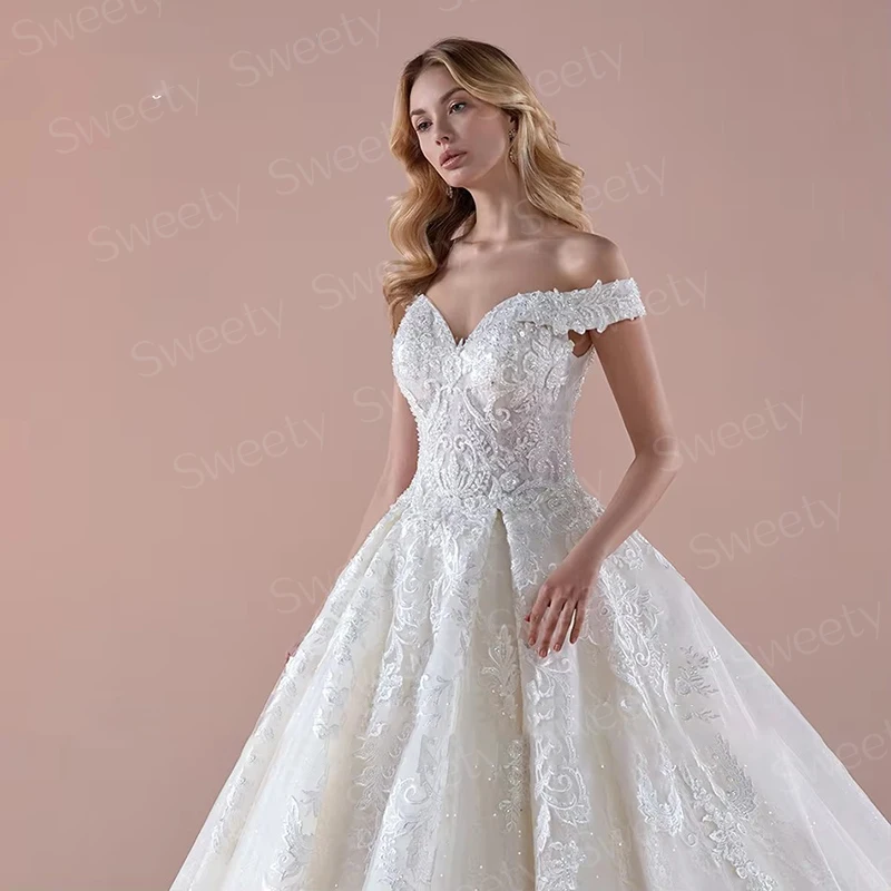 فستان زفاف أنيق من الأورجانزا مع تطريز الأميرة الكرة ثوب كامل الأكمام قارب الرقبة فستان الزفاف مخصص فيستدو دي نوفيا