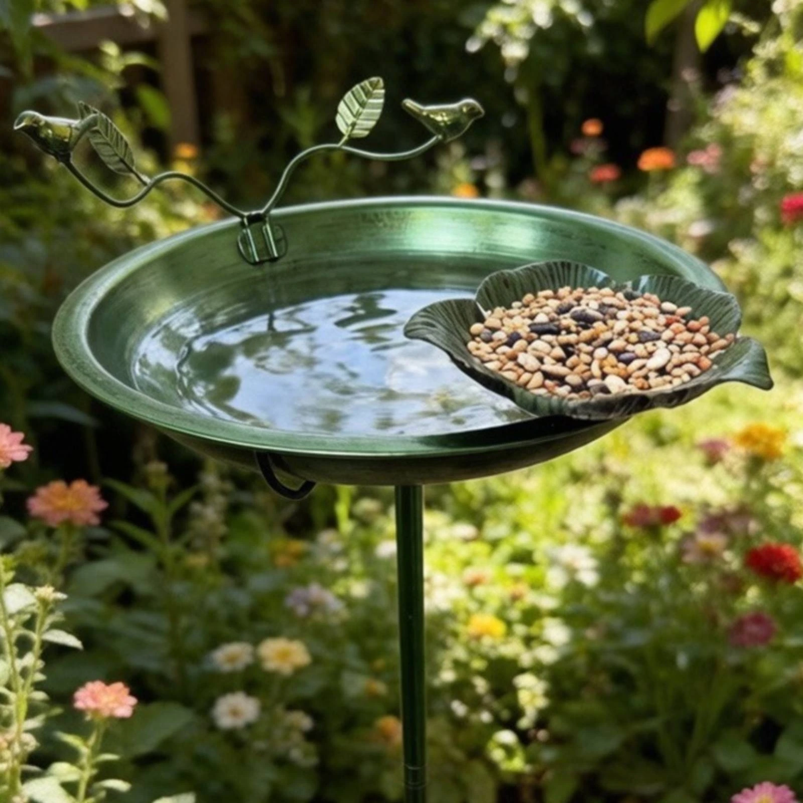 Metal Bird Bath Feeder Insert-in Bird Bath with Metal Stake Decorative Garden Stake Stable Easy to Clean for Gardeners, Yard view 5