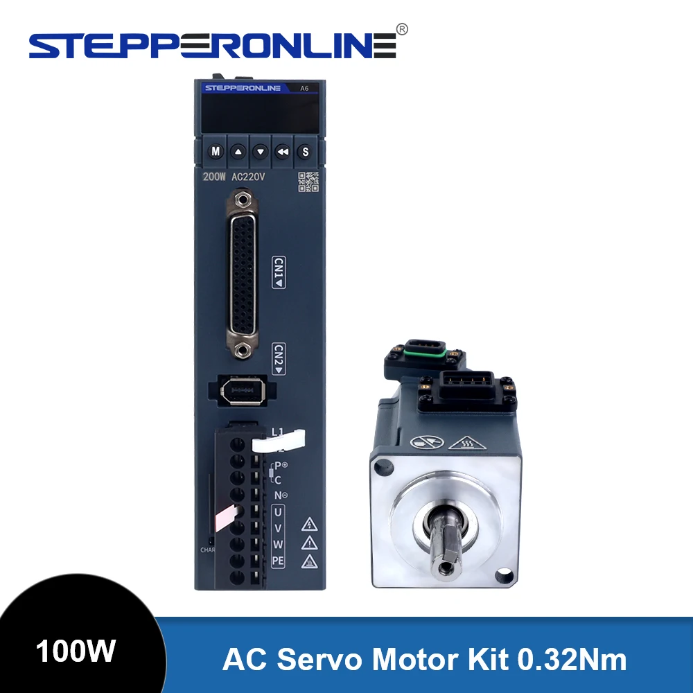 STEPPERONLINE 100W 0.1KW RS485 AC Servo Motor Kit 0.32Nm 220VAC with 17-Bit Absolute Encoder and Servo Driver for CNC Engraver