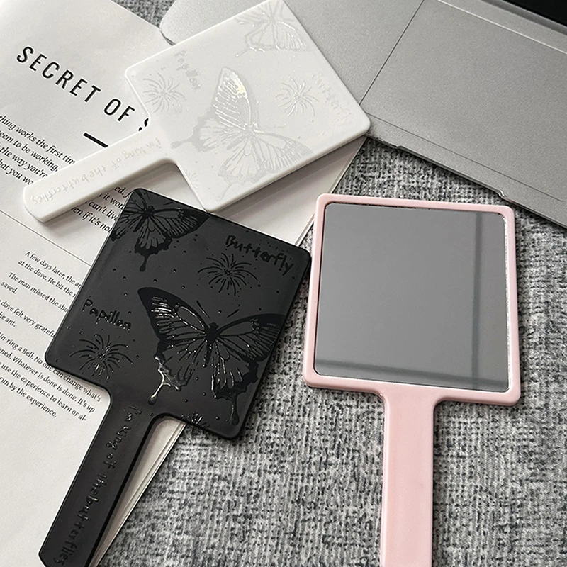 【B】Vintage Butterfly Square Mirror Mini Hand-Held Desktop Cosmetic Makeup Mirror Travel Portable Beauty Mirror Birthday Gift