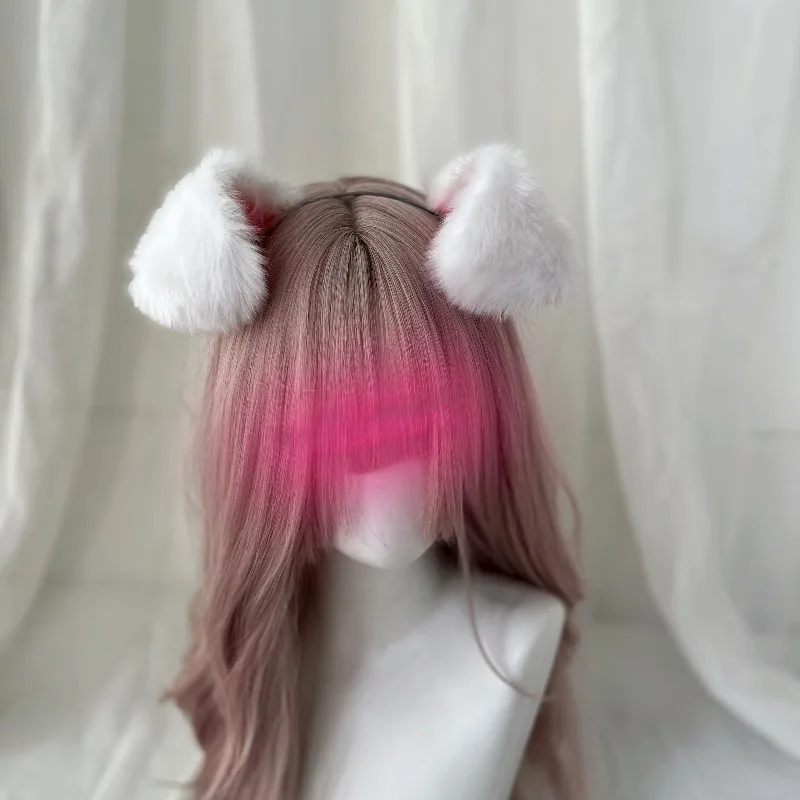 

2pcs Handmade Cute Furry Pouched Dog Ears Tail Set Cosplay Props Animal Headwear White Tails Lolita Accessories Halloween