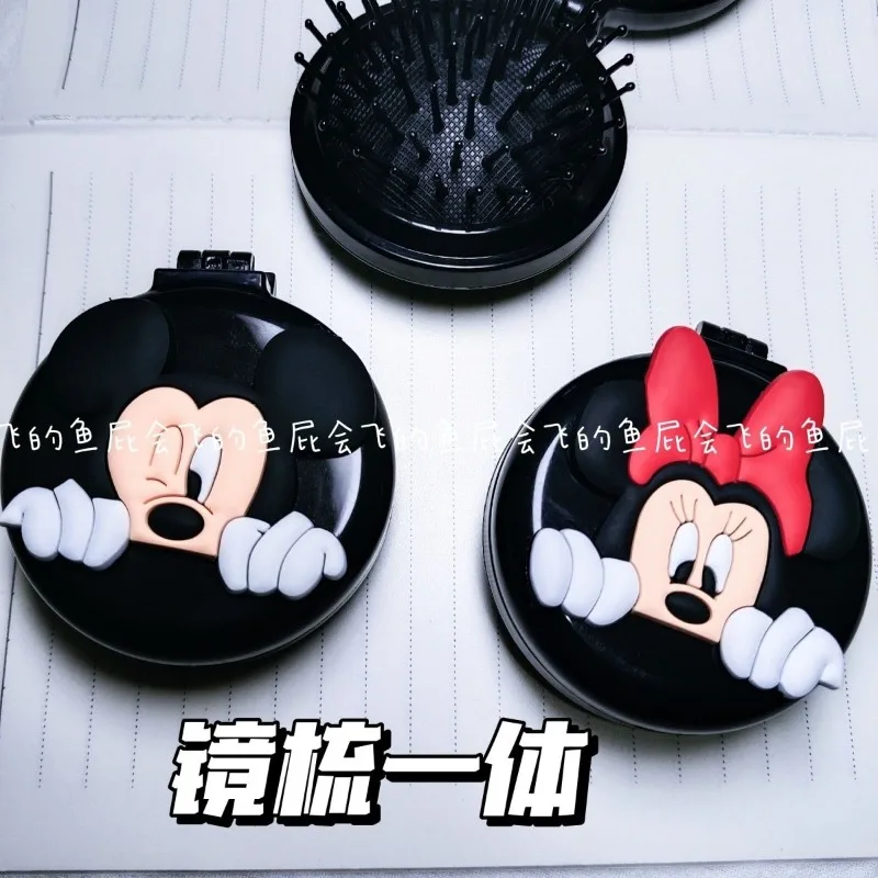 New Mickey Mouse Mini Portable Folding Clamshell Airbag Mirror Comb Portable Comb and Mirror Dual-use All-in-one Cute Comb