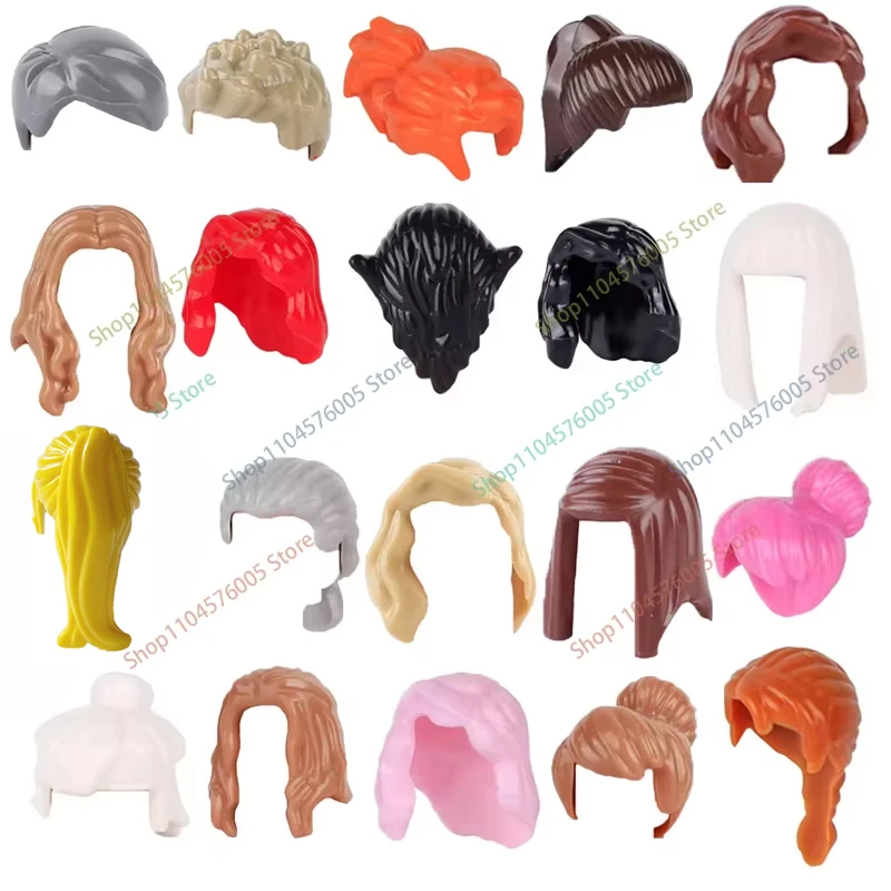 MOC Braune Haare Bausteine Stadt Figuren Körper Kreative Zubehör Blond Gold Weiß Teile DIY Hüte Mini Ziegel Montieren Spielzeug S04