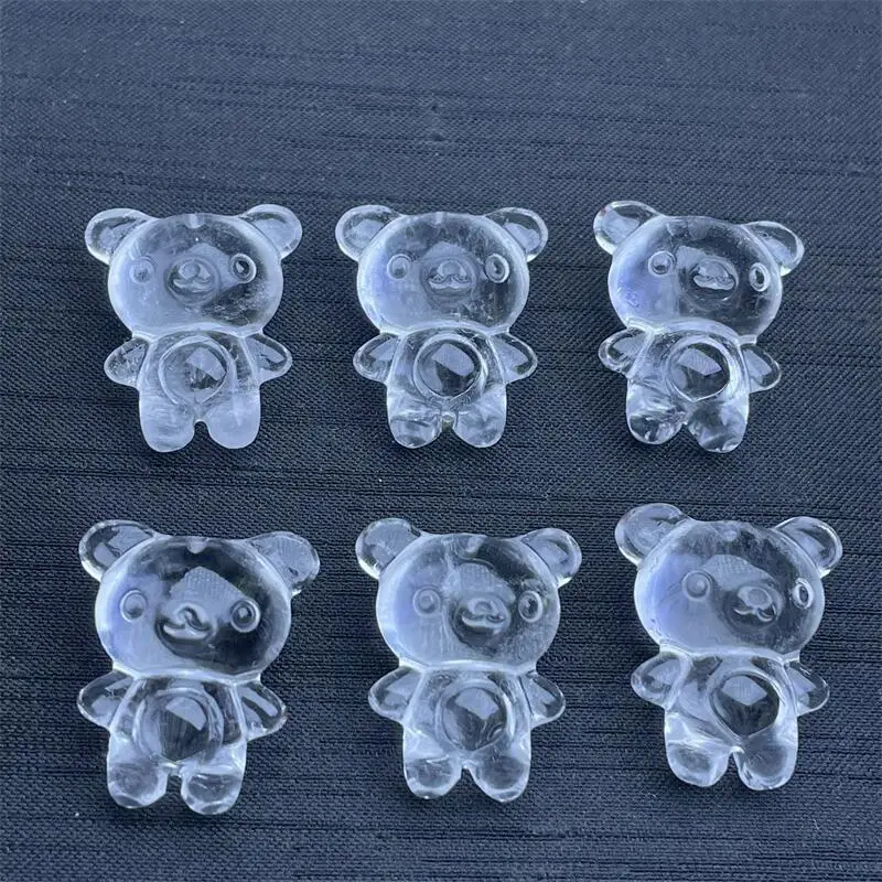 3PCS Natural Clear Quartz Bear Carving Pendant Healing Reiki DIY Jewelry Accessories Holiday Gift 24MM