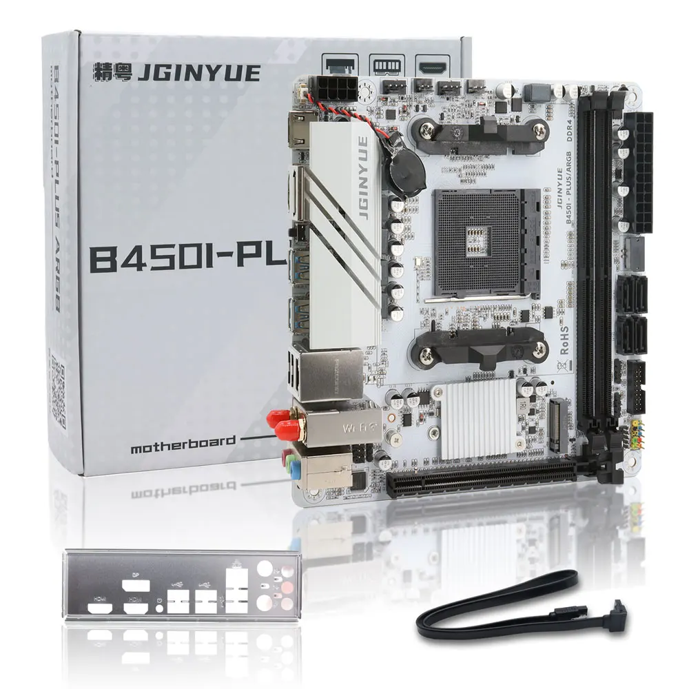 JGINYUE AMD AM4 ITX Motherboard supports Ryzen R3 R5 R7 1/2/3/4/5 series CPU DDR4 RAM Desktop PC PCI-E 3.0 B450I-PLUS ARGB MB