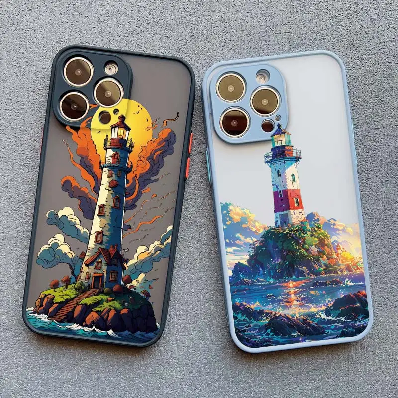 Abstract Style Lighthouse Phone Case For iPhone 11 12 13 14 15 Pro Max Mini 7 8 14 15 Plus SE 2020 XS XR X Shockproof Back Cover