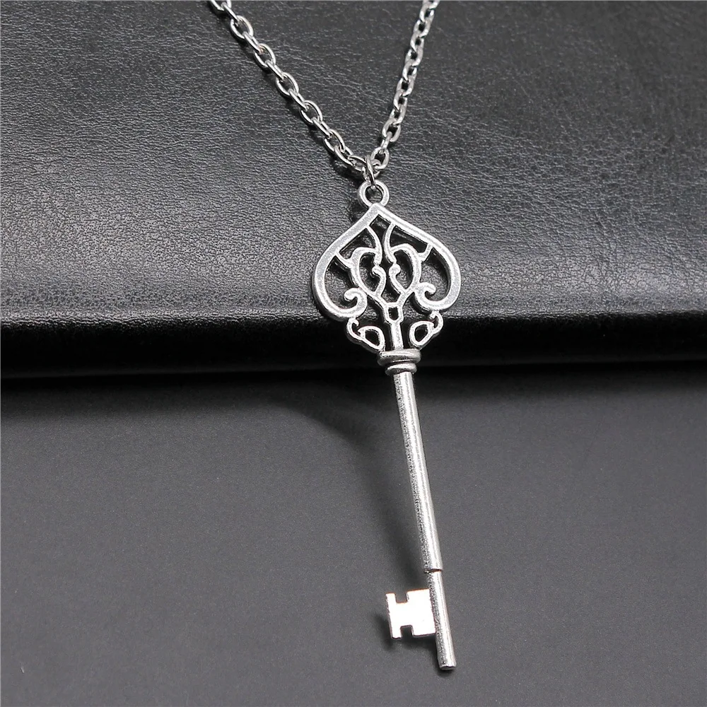 Dropshipping 2 Colors 69mm Key Pendant Necklace For Women Men Long Chain Necklace Jewelry Accessories