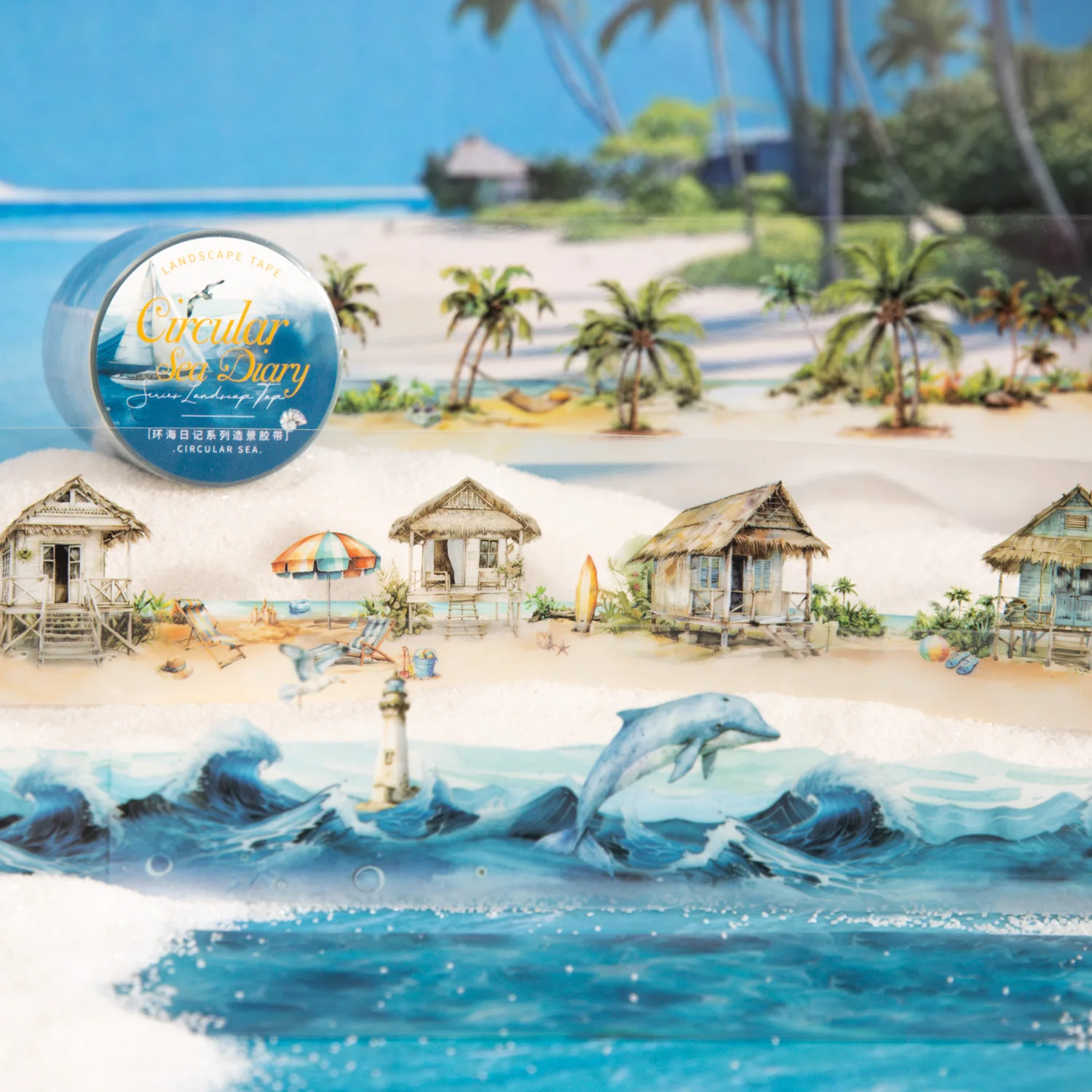 1 Roll Summer Seascape Diorama Washi Tape for Scrapbooking, DIY Decoration, Phone Case Notebook Journal tape, Collage Material