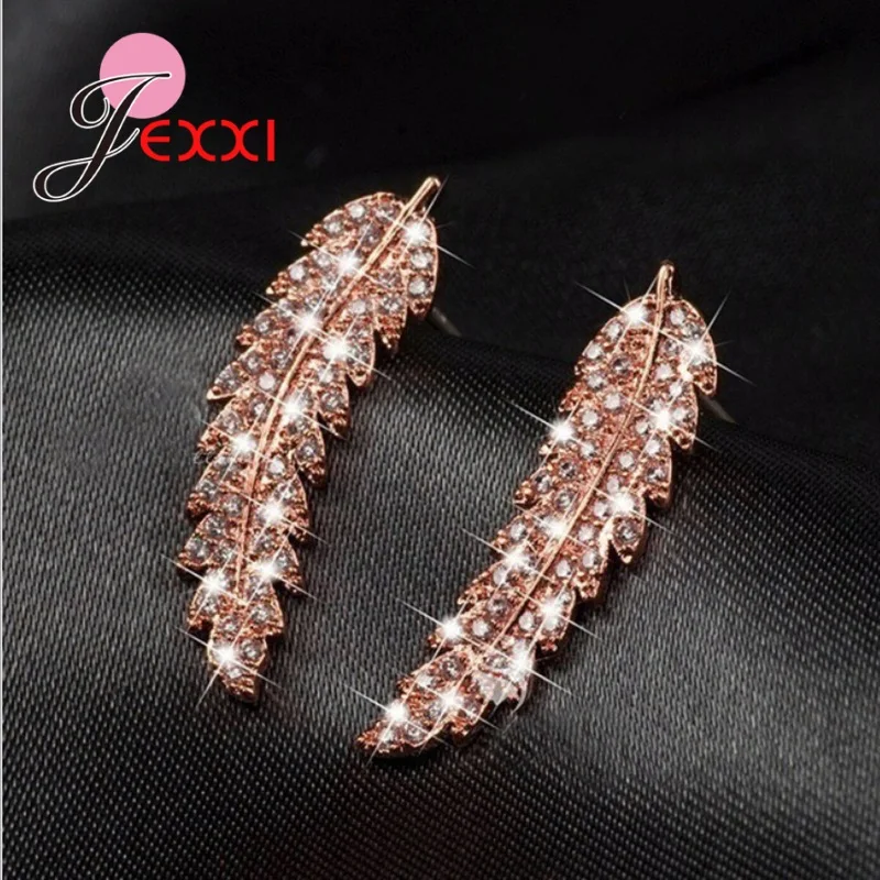 Genuine 925 Sterling Silver Color Tree Leaves Pattern Stud Earrings For Women Girls Fashion Earrings Jewelry Gift 3 Color Option