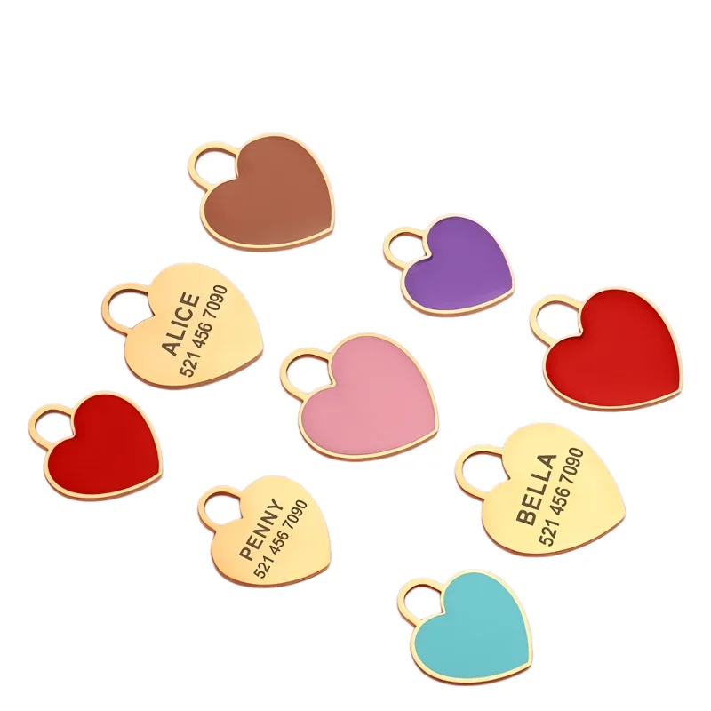 Étiquette d'identification personnalisée pour chien, étiquette en forme de cœur mignonne pour chaton et chiot, plaque nominative gravée, pendentif anti-perte pour chiens, chats, accessoires pour animaux de compagnie