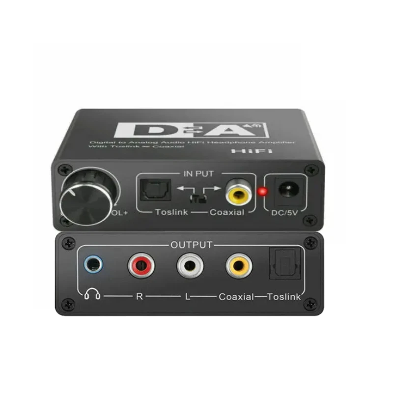 Digital To Analog Audio Converter RCA 3.5mm Jack Headphone Amplifier with Toslink Optical Coaxial Input Output