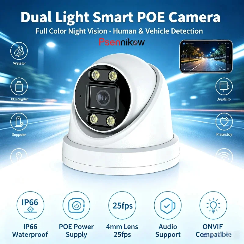 Psennikow 4MP/5MP/8MP Dome IP Camera H.265 Security CCTV Camera Two Way Audio Alarm Push Onvif Video Surveillance Work On NVR