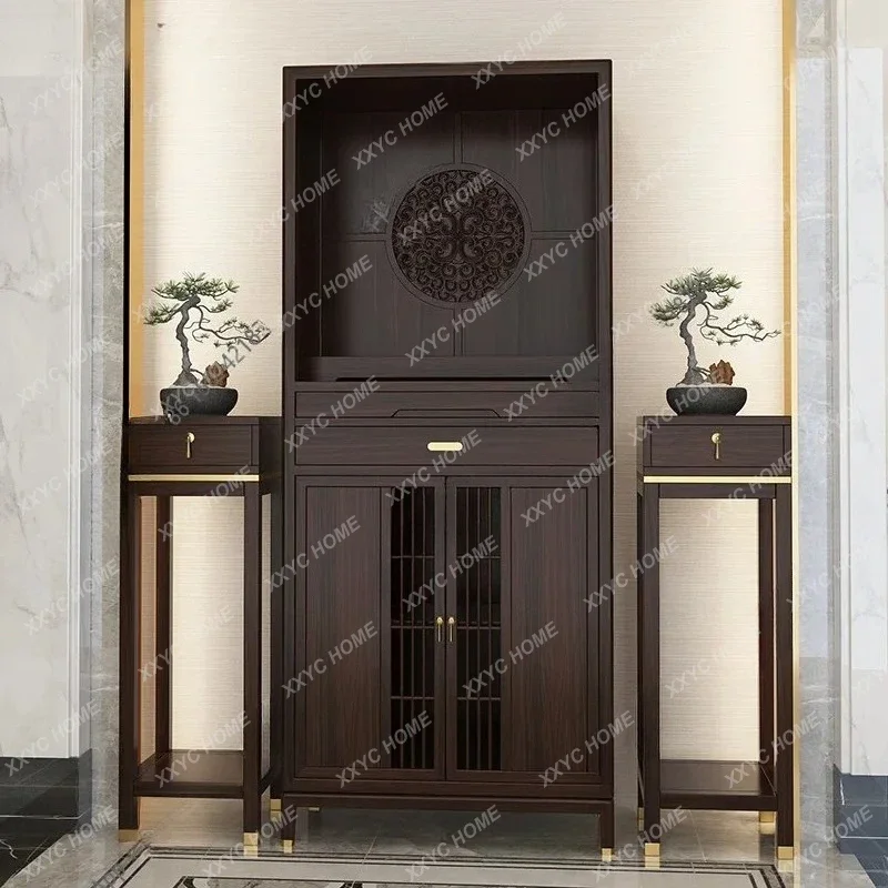 L J Solid Wood Buddhist Niche Vertical Cabinet Buddhist Platform Household Ebony Wood God Of Wealth Worship Platform Cabinet