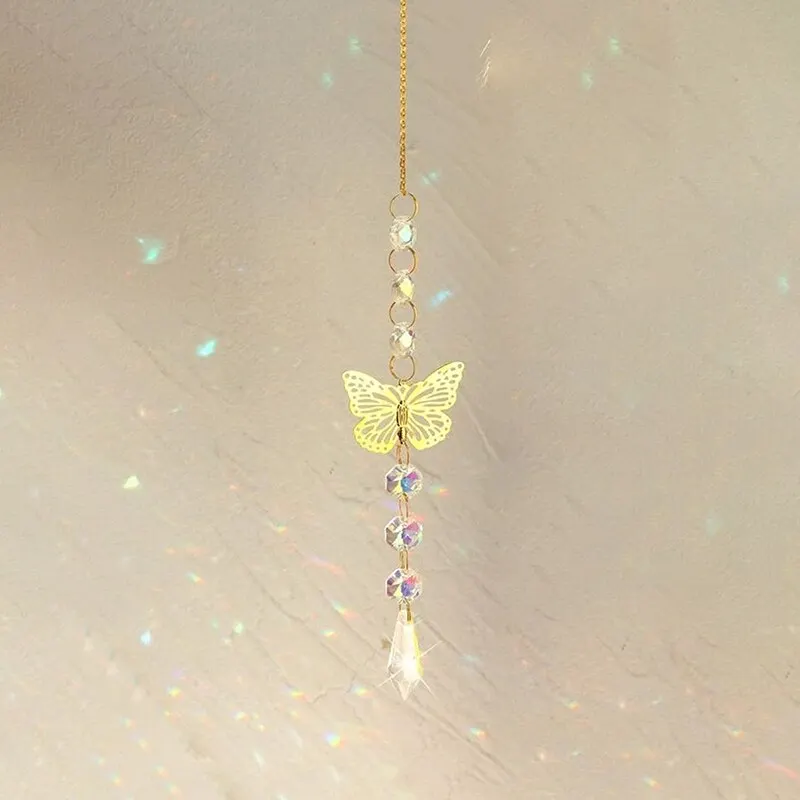 1Pc Alloy Butterfly and Artificial Crystal Charm Handmade Suncatcher for Home Wind Chime Hanging Outdoor Plant Decoration Crafts