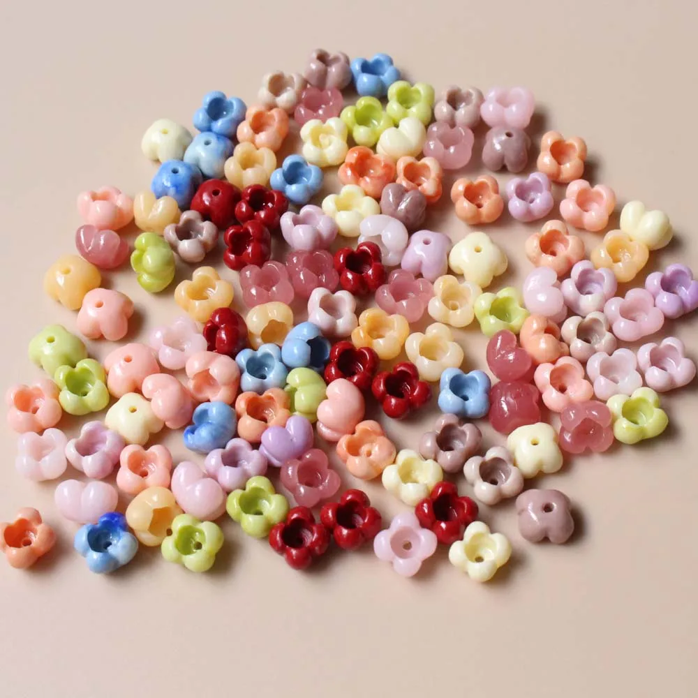 10Pcs 8mm Artifial Coral Osmanthus Small Flower Beads Pink Blue Mix Color for Jewelry Bracelet Necklace Earring Making Craft DIY
