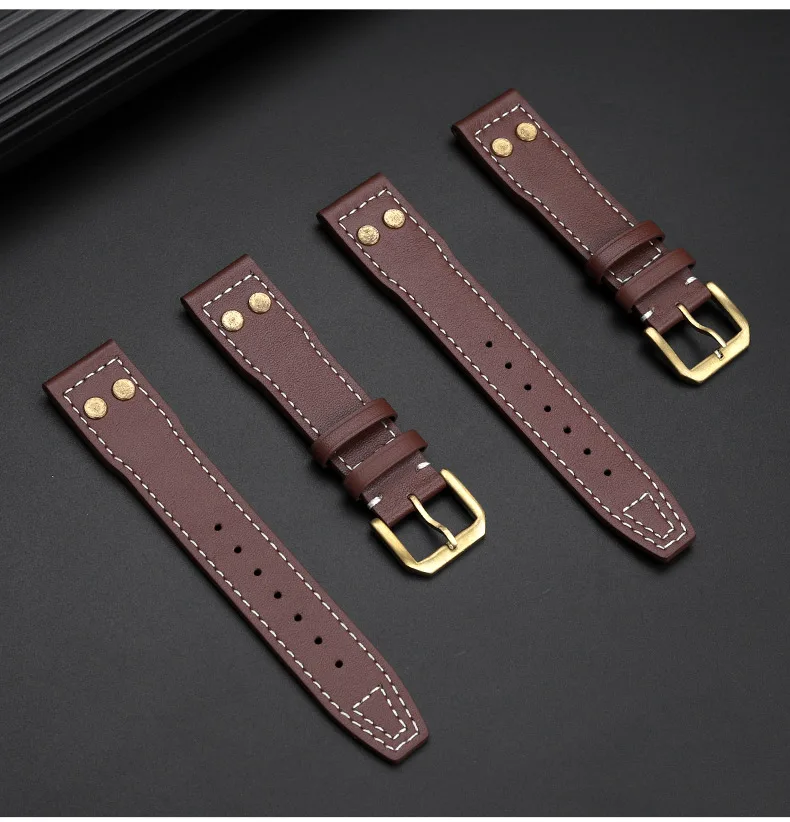 20mm 21mm 22mm Rivet Genuine leather watchband For IWC Mark 18 Pilot Little Prince Vintage brown strap Cowhide Watch accessories