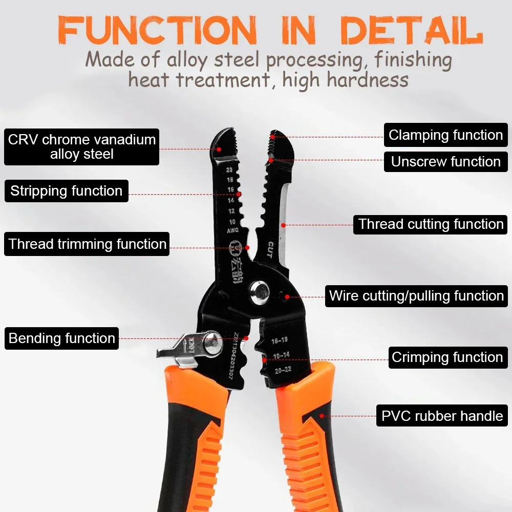 10 in 1 Multifunctional Wire Pliers Electrician Peeling Household Stripper Tools Stripper Puller Network Cable Wire image 5
