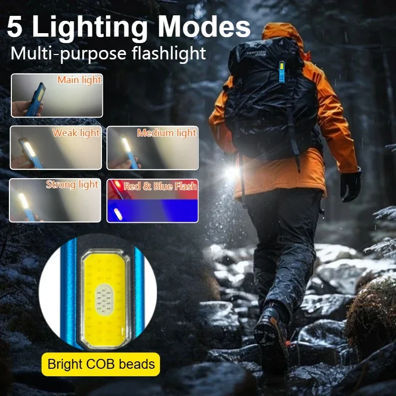 Светодиодный брелок-фонарик, многофункциональный портативный фонарик, карманный фонарь, перезаряжаемый с зажимом для крышки, прожектор, рабочий свет с магнитом