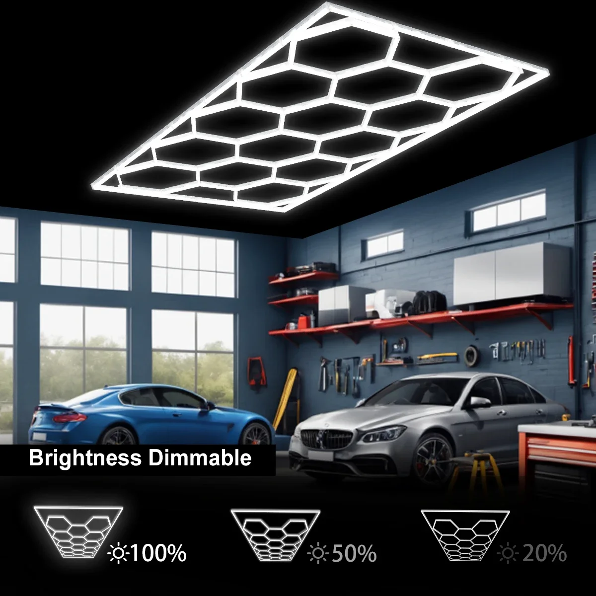 LED tube Dimmable Ceiling DIY  Hexagon Garage Light 110V-240V Honeycomb For Barber Shop Hair Salon Gym  Detailing Workshop