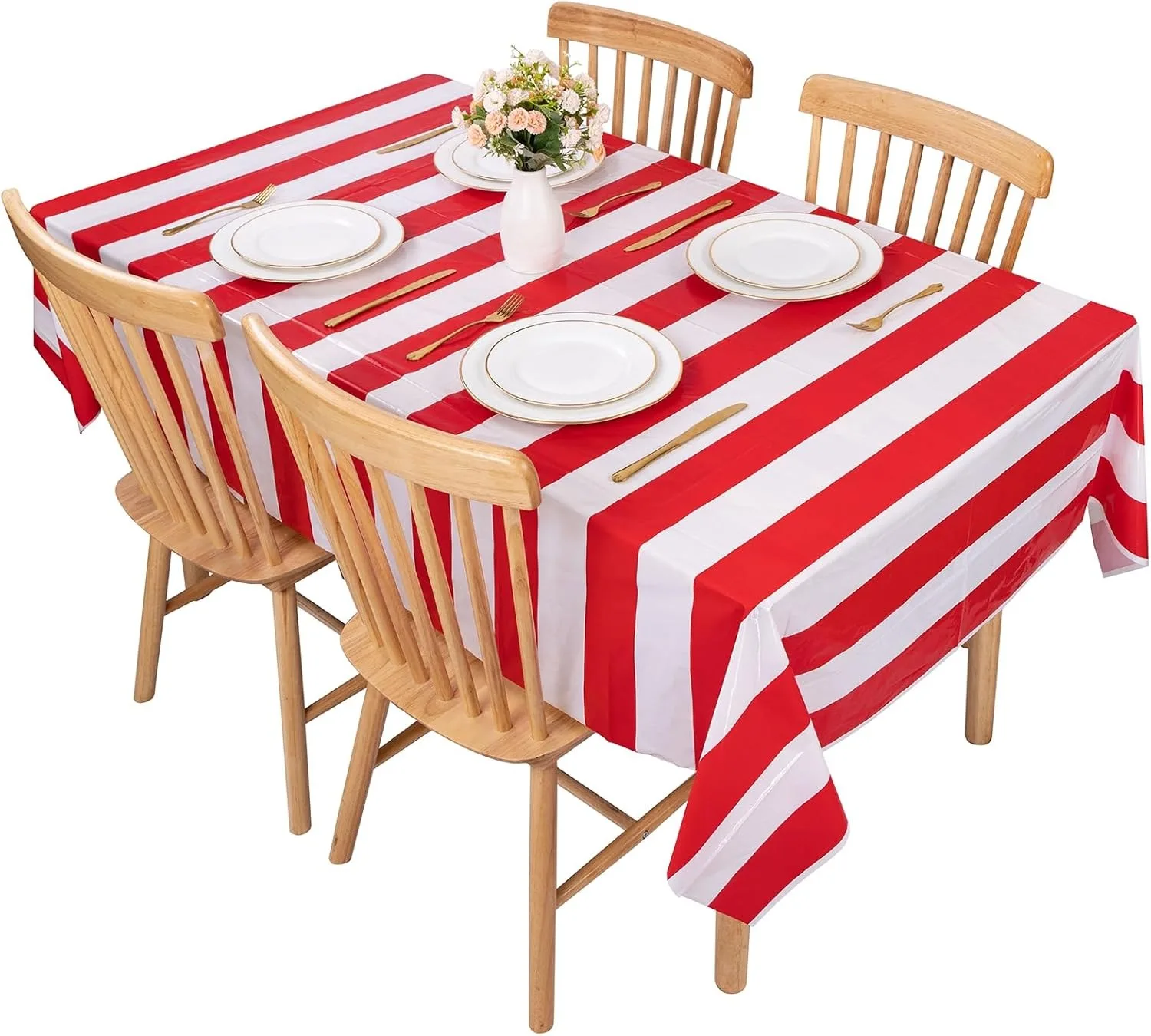 3 Packs Red and White Horizontal Striped Tablecloth 54 x 108 Inch Carnival Circus Theme Party Table Cloths Decorations
