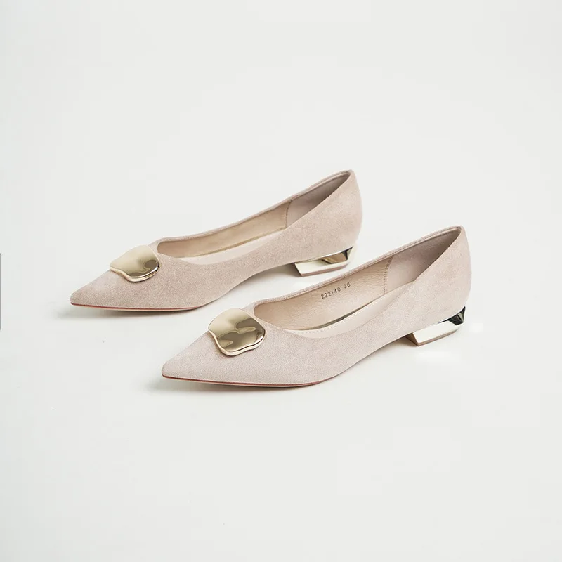 

New Womens Shoes Fashion Metal Decoration Low Heels for Woman French Style Pointed Tip Casual Shoes Designer Shoes Zapatos Mujer