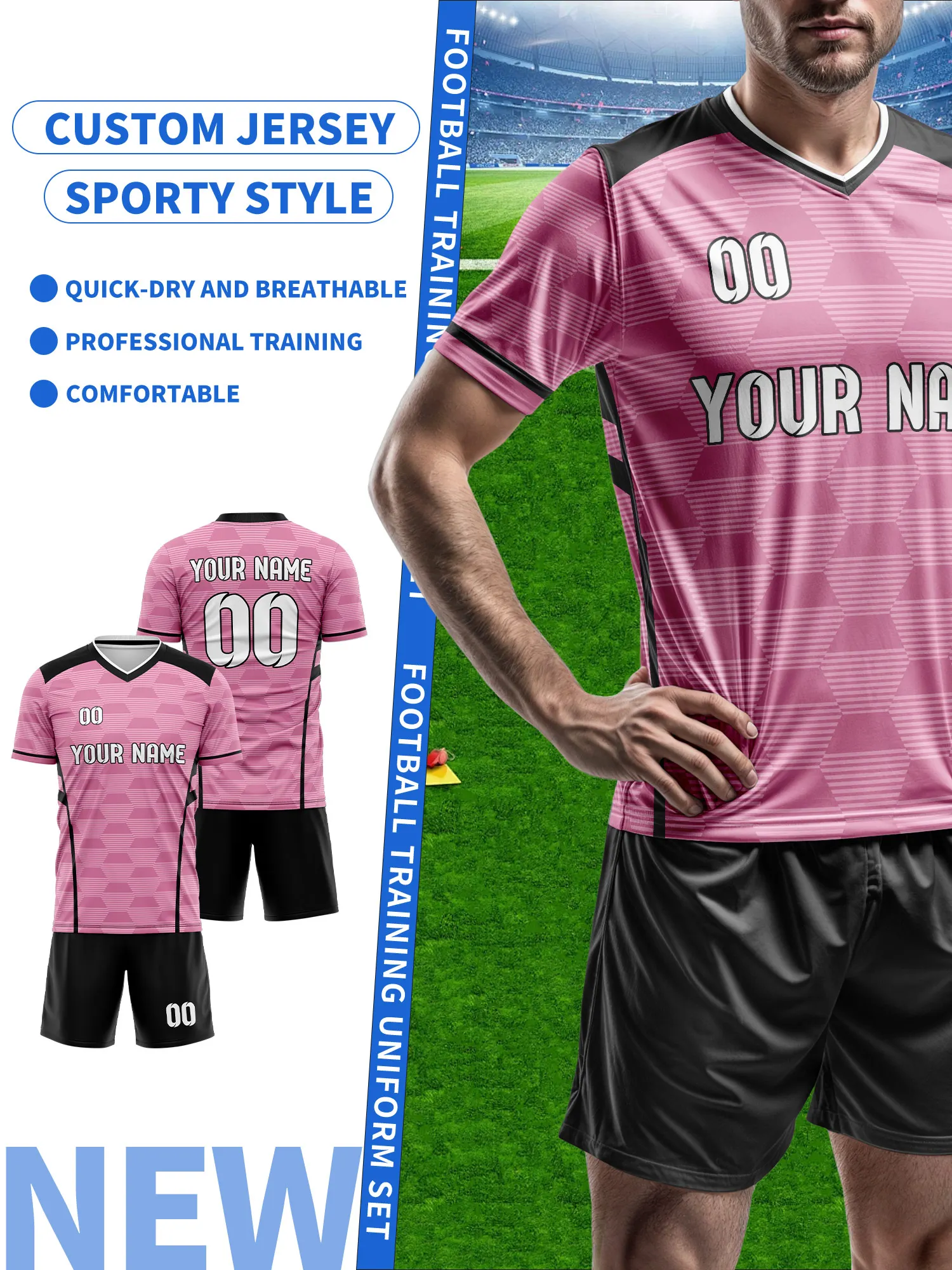 

2026 Men's and Women's Customized Name and Number Sports V-Neck Jerseys, Quick-Drying, Fashionable, Sublimation Technology