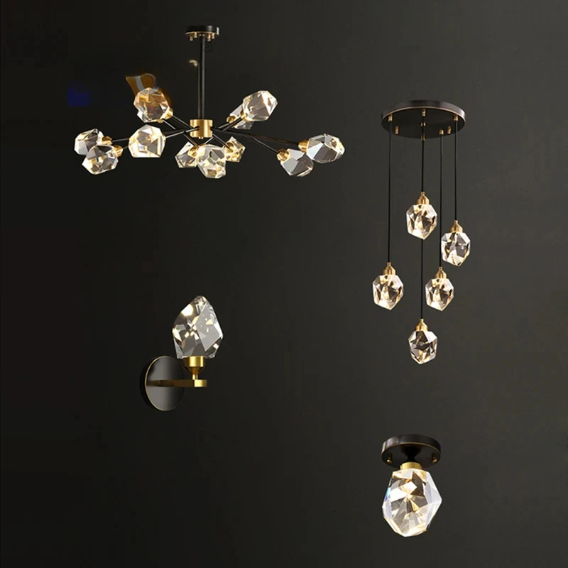 

LED Black Gold Crystal Copper Hanging Lamps Chandelier Lighting Lustre Suspension Luminaire Lampen For Dinning Room