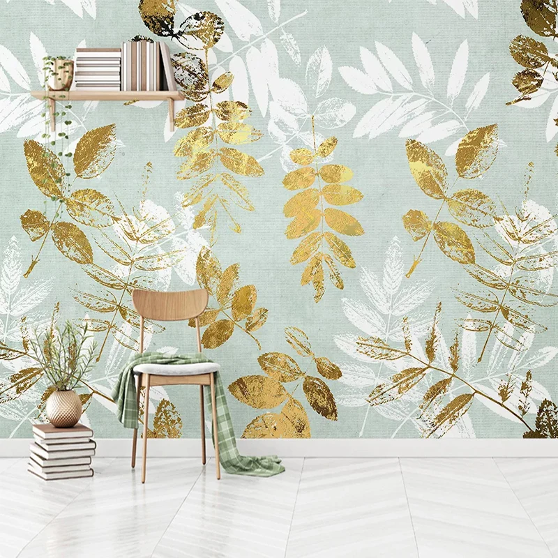Custom 3D Wall Murals Wallpaper Abstract Golden Tree Leaves Art Mural Non-woven Printed Wallpaper For Living Room Bedroom Modern